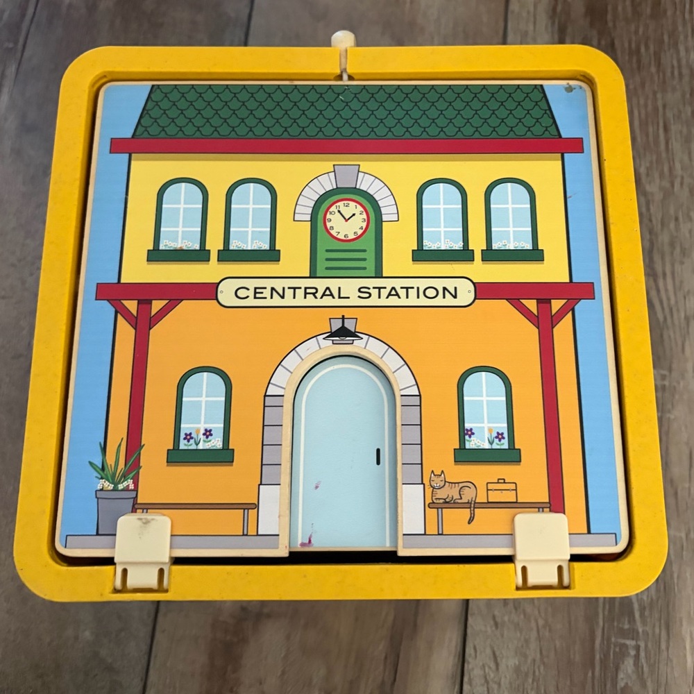 Jack Rabbit Creations Suitcase Central Station Wall Decor with Yellow Frame